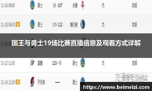 国王与勇士19场比赛直播信息及观看方式详解